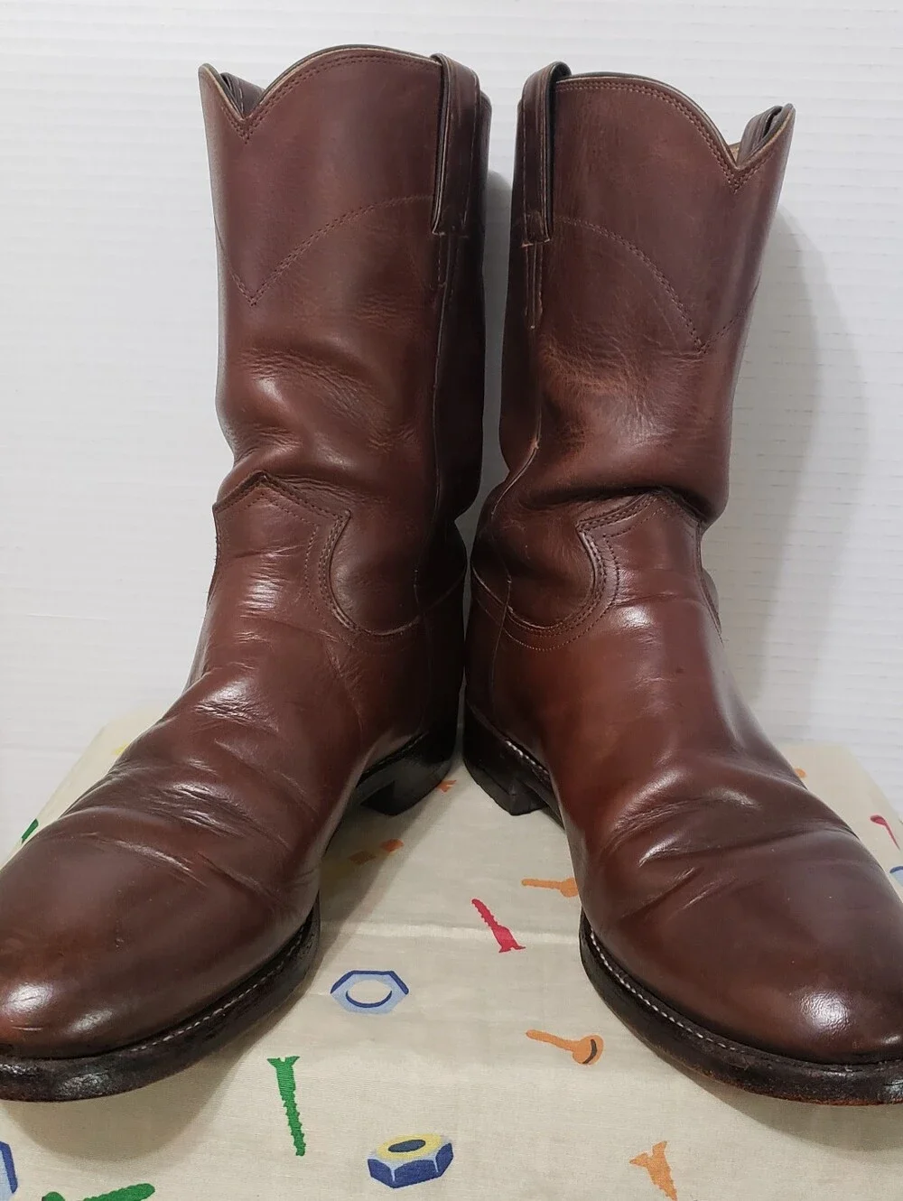 Justin Men's Bay Apache Cowhide Leather Roper Western Cowboy Boots 3408 9D Brown